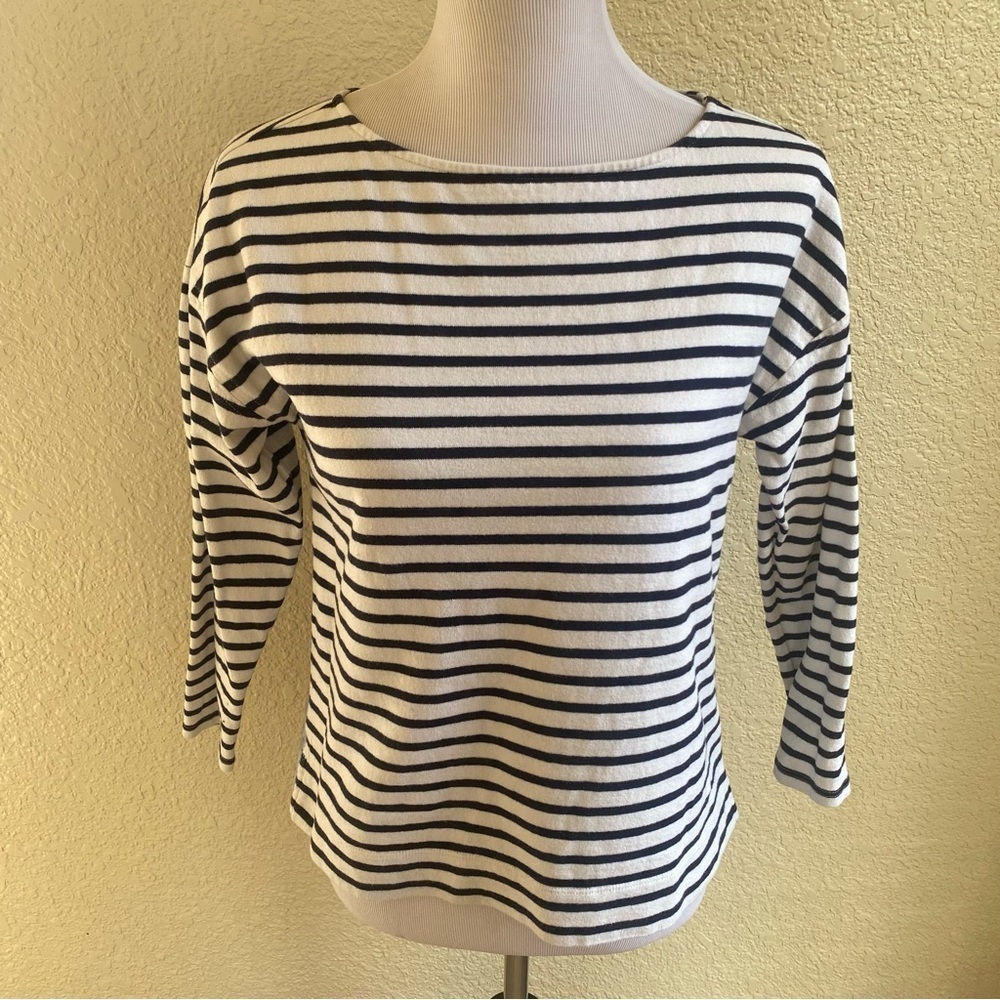 Vineyard Vines Striped Blue and White Top Denim Panel Sides Boat Neck: XS